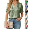 Women's Fashionable Casual Solid Color V Neck Short Sleeved Top Short Sleeved Top