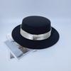 British retro flat-top woolen top hat women's autumn and winter black versatile face small temperament men's retro felt hat