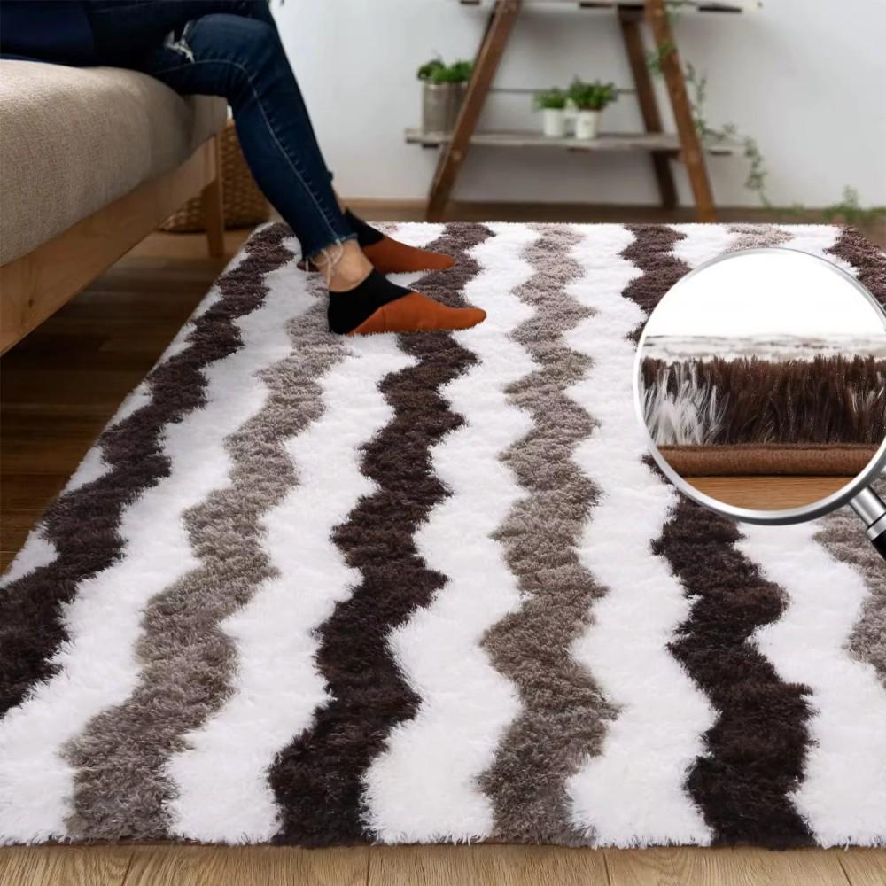 Plush Wave Pattern Carpet Living Room Bedroom Bedside Rug Soft Warm Three Colours Patchwork Home Decor Carpet