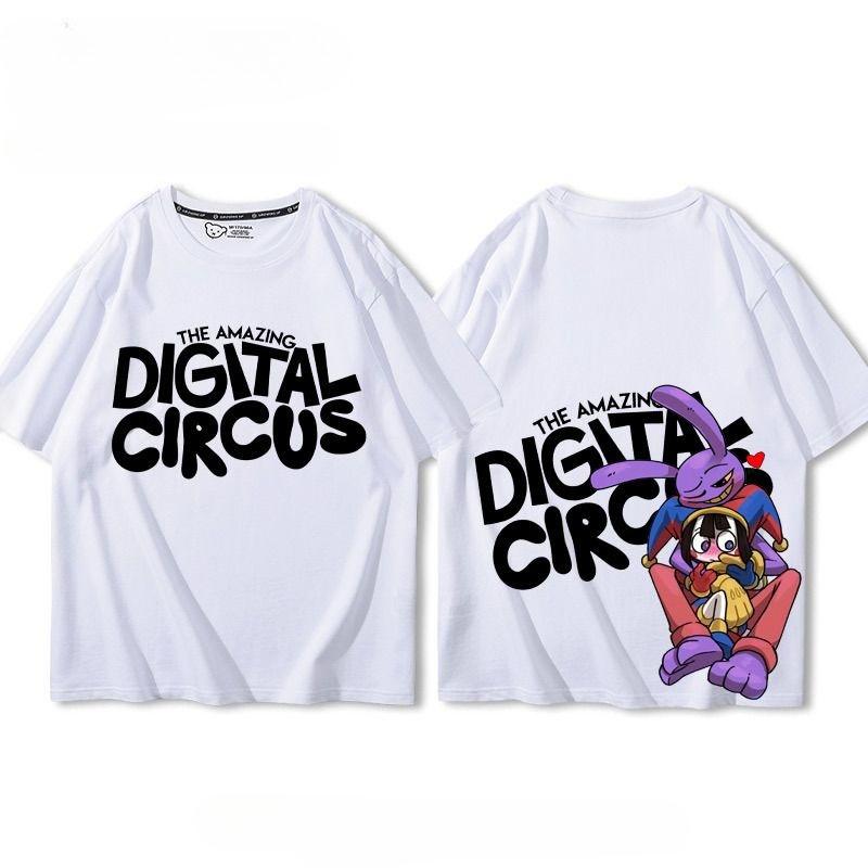 Графическая хлопковая футболка унисекс Magic Digital Circus, футболка, повседневный топ с коротким рукавом и круглым вырезом, модная уличная одежда, наряд для родителей и детей