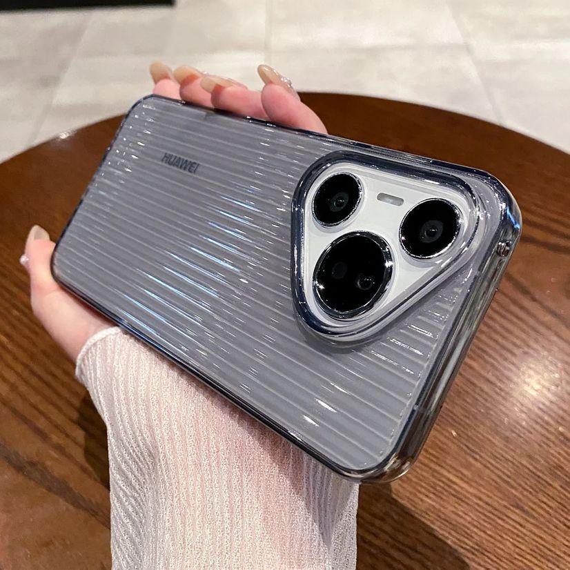 Luxury Crystal Transparent Stripes Pattern Case For Huawei Pura70 P70 P60 P50 Ultra Mate 60 50 40 Pro Soft TPU Shockproof Funda