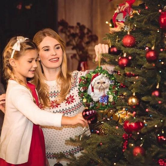 Рождественский мультяшный кот, автомобильное зеркало, подвесное украшение, акриловое многоразовое украшение заднего вида, мультяшный рождественский елочный орнамент, кулон