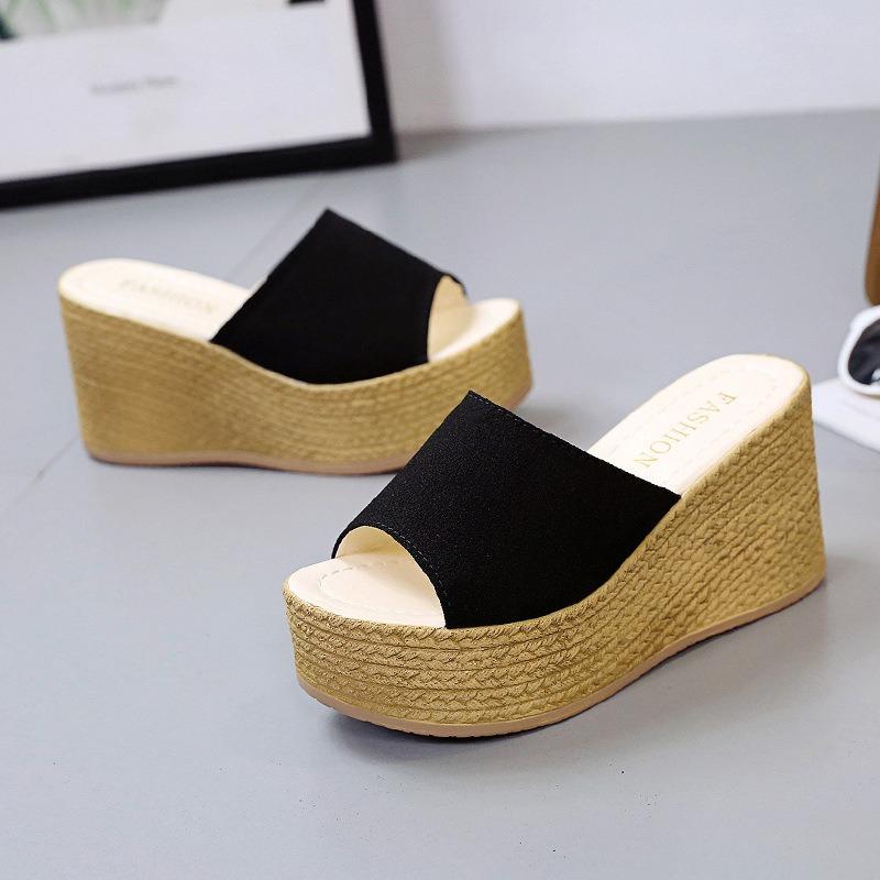 Летние женские маффины на платформе с танкеткой, с открытым носком, удобные дышащие шлепанцы, пляжные сандалии