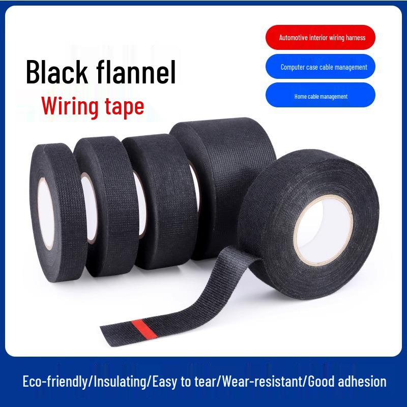 Black High-Viscosity Automotive Velour Tape - Shock-Absorbing, Sound-Insulating, Wear-Resistant, Cloth-Based Wiring Harness Tape.