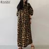 Женское повседневное платье с V-образным вырезом, рукавом 3/4, леопардовым принтом, свободного кроя, длинное