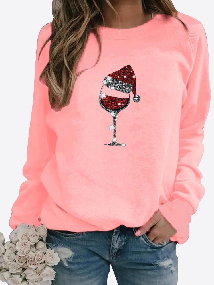 Spring and Autumn Women's Christmas Theme Printed Sweater Thickened Round Neck Long Sleeve Casual Sweatshirt Plus Size Top