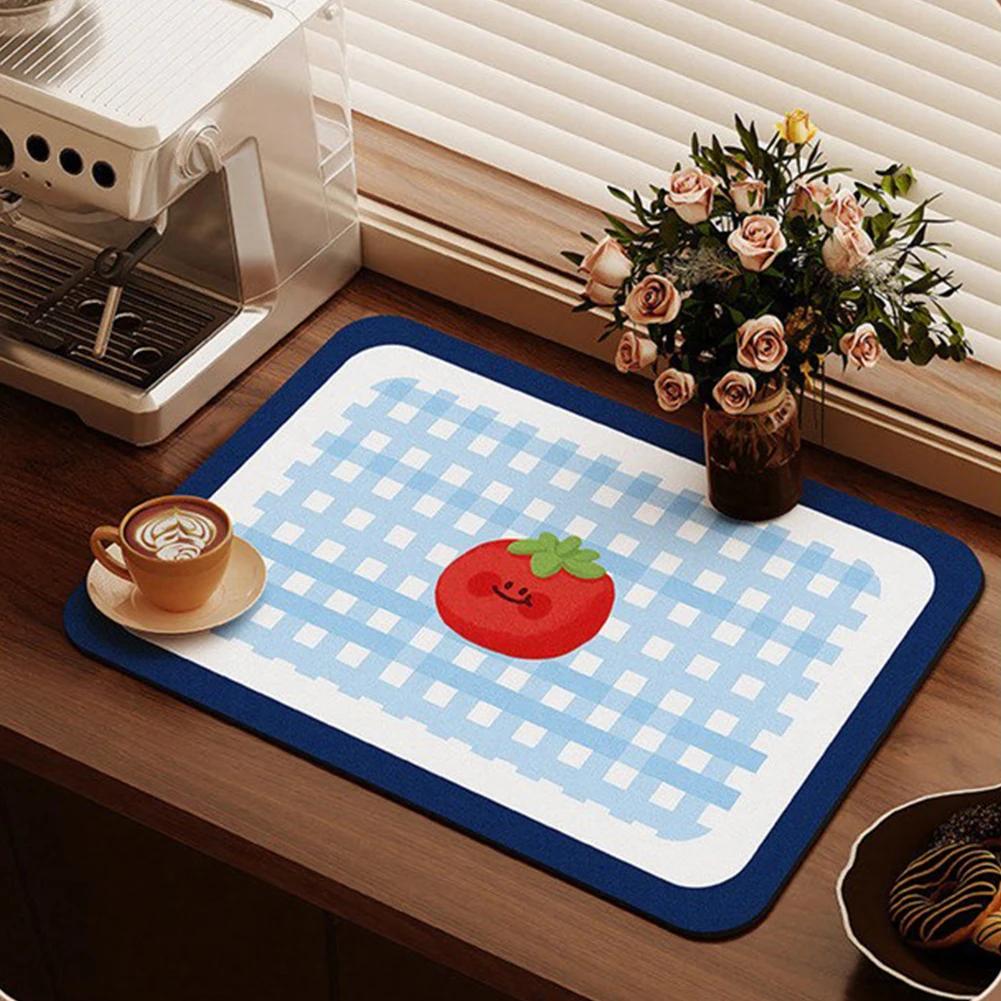 Tabletop Drainage And Water Absorption Pad Cute Apple Grid Pattern Insulation Meal Pad