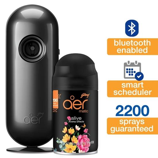 Godrej Aer Smart Matic Kit - BLUETOOTH ENABLED Automatic Air Freshener | Alive (225ml) & Godrej Aer Matic Refill | Cool Surf Blue (225ml)
