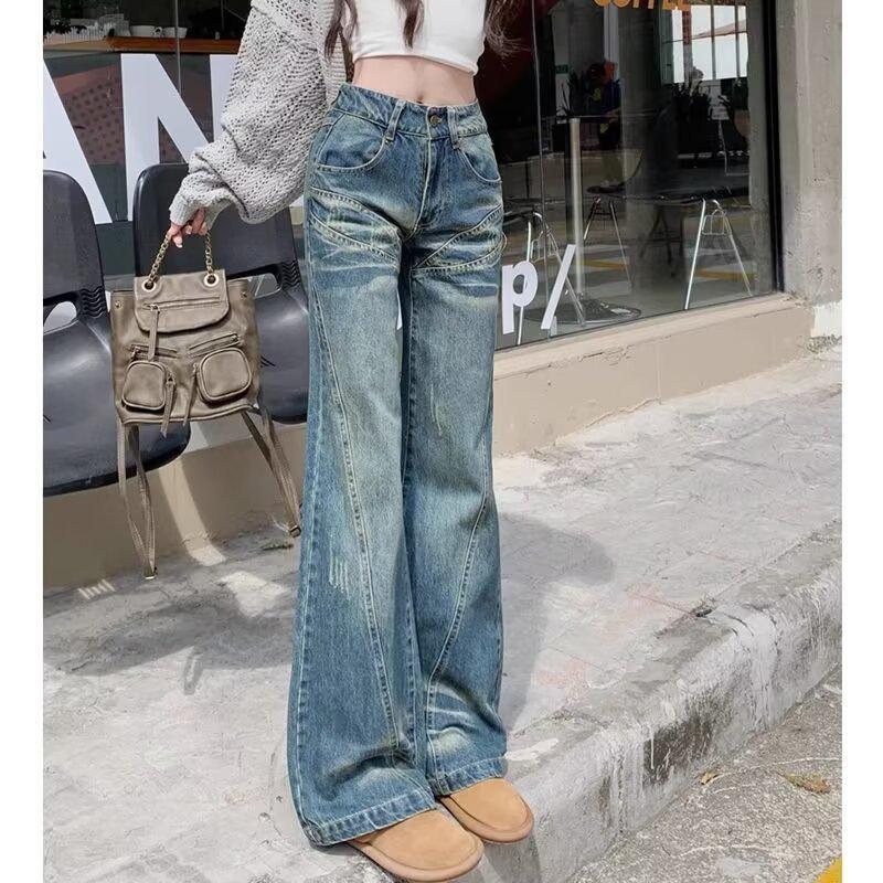 Women's Low-Waist American Retro Flared Jeans - Loose, Non-Sticky Fit for Summer