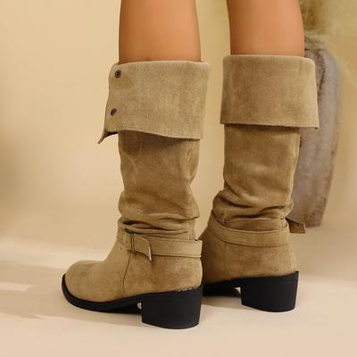 Замшевые высокие сапоги, сапоги рыцаря, женские 2025 зима, новые маленькие сапоги, ковбойские сапоги, на толстой подошве, сапоги на наборном каблуке