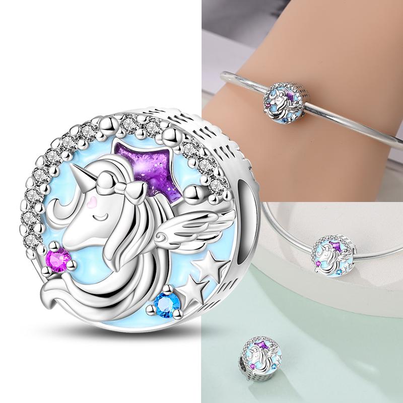 Copper Cute Colorful Unicorn Charms Beads Fit Original Bracele For Women Diy Bead For Matching Jewelry Making Gift