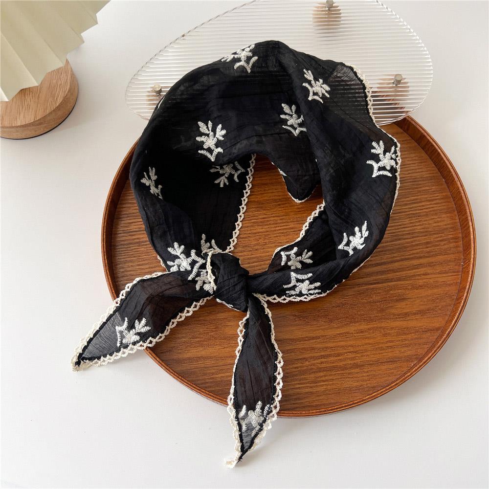 French Lace Triangle Scarf Embroidered Floral Design Women's Headscarf Hairband Sweet Summer Headwear Spring Shawl for Women