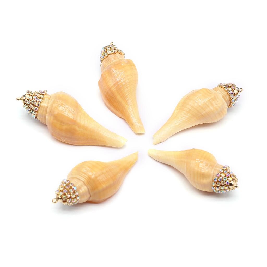 5Pcs Drilled Conch Pendant Artificial Drilling Shell With Diamond Yellow String Snail Pendant For Jewelry Making DIY Necklace Bracelet Accessory