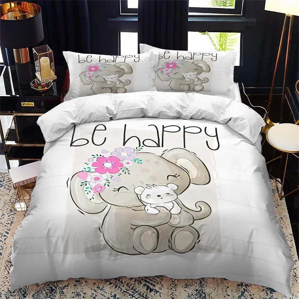 3D Print Animal Elephant Cartoon Comfortable Duvet Quilt Cover Pillowcase Bedding Set Children Bedroom Decoration Home Textile