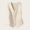 Women Vest Sleeveless Single-breasted Western Style Slim Fit Cardigan Suit Coat Pure Color V Neck Formal