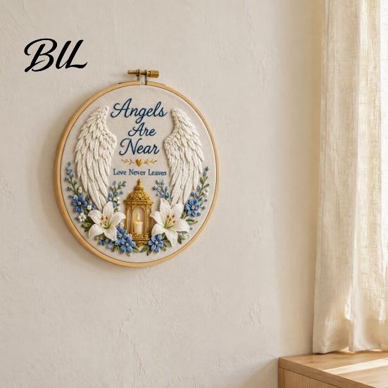 Creative Crafting Kit Memorial Embroidery for Beginners, Pre-Stamped Pattern Starter Beginner Tutorial Needlepoint with Hoop, Threads, Needles