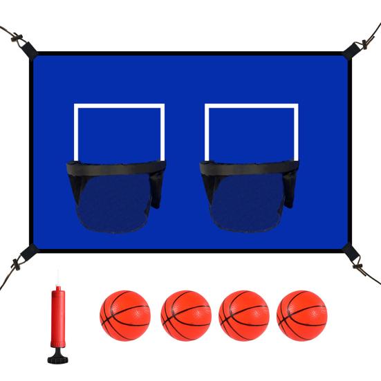 Баскетбольное кольцо для батута Крепление для батута для помещений и улицы Двойное баскетбольное кольцо с 4 мячами Насос Баскетбольная корзина для батута Игровые аксессуары