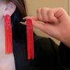 Новые серебряные серьги-гвоздики с бахромой, квадратные, с инкрустацией красными кристаллами в виде стрелы и медузы, нишевые, легкая роскошь, элегантные, женские