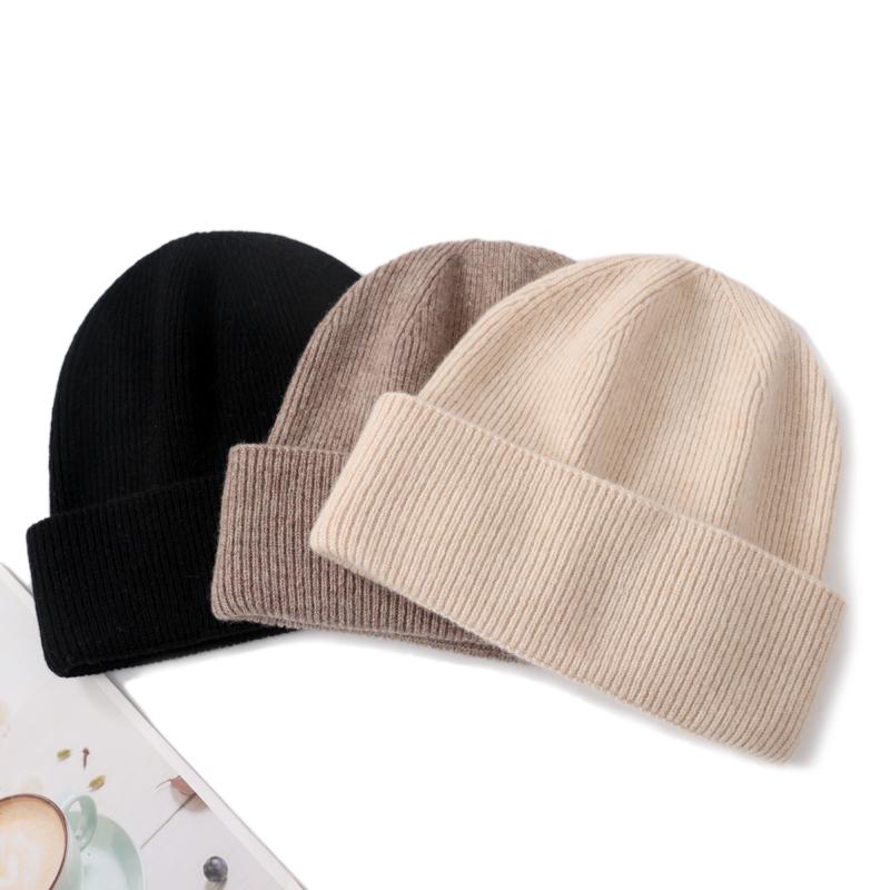 100%Wool Knitted Hat Unisex Soft Warm Luxury Cashmere Beanies Women Thick Warm Soft Slouchy Bonnet Windproof Ski SKullies Cap