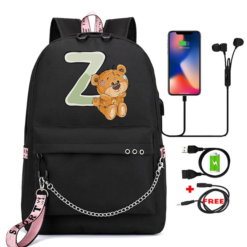 Рюкзак Little Bear с 26 английскими буквами, детская сумка для книг, школьная сумка для косплея для мальчиков и девочек, большой вместительный дорожный рюкзак для детей