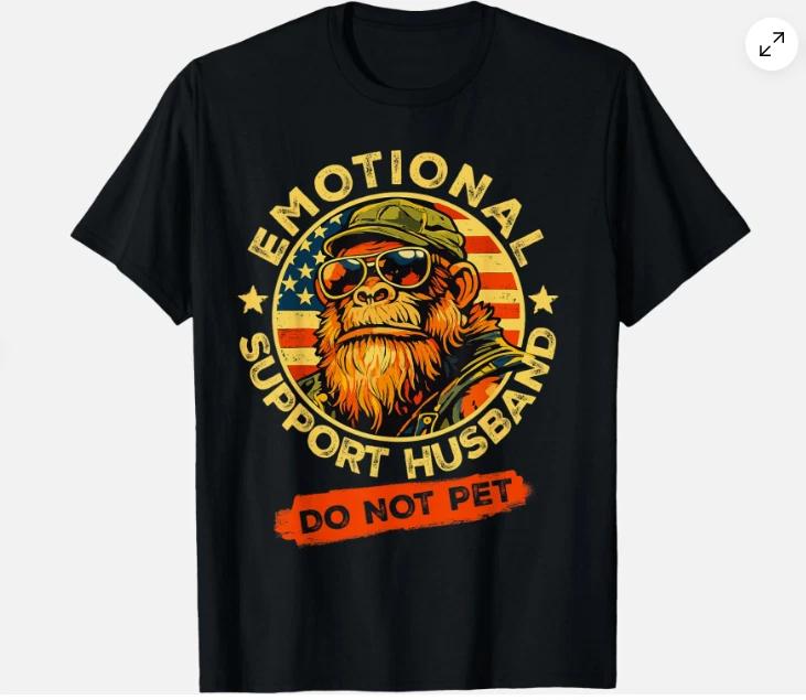 Emotional Support Husband Do Not Pet Retro Funny Monkey Unisex T-Shirt