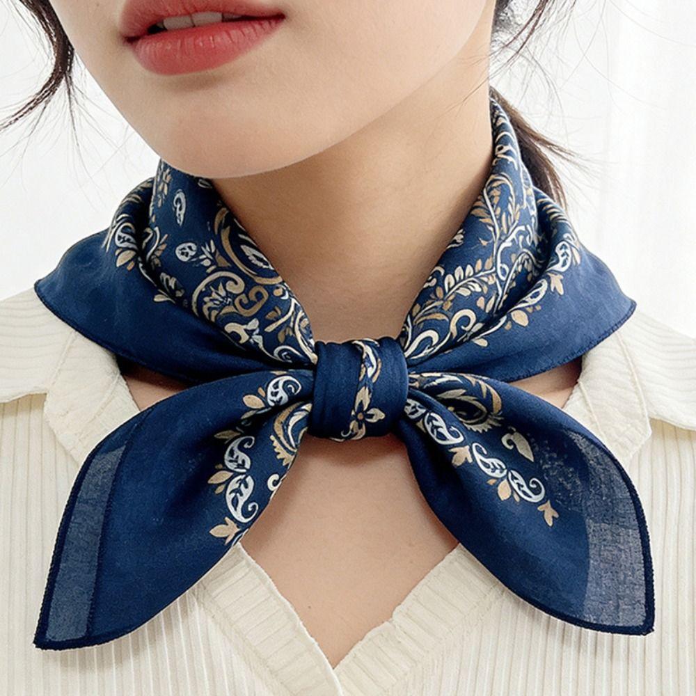 Breathable Cotton Square Scarf Korean Small Scarves Elegant Cashew Nut Print Silk Scarf Vacation