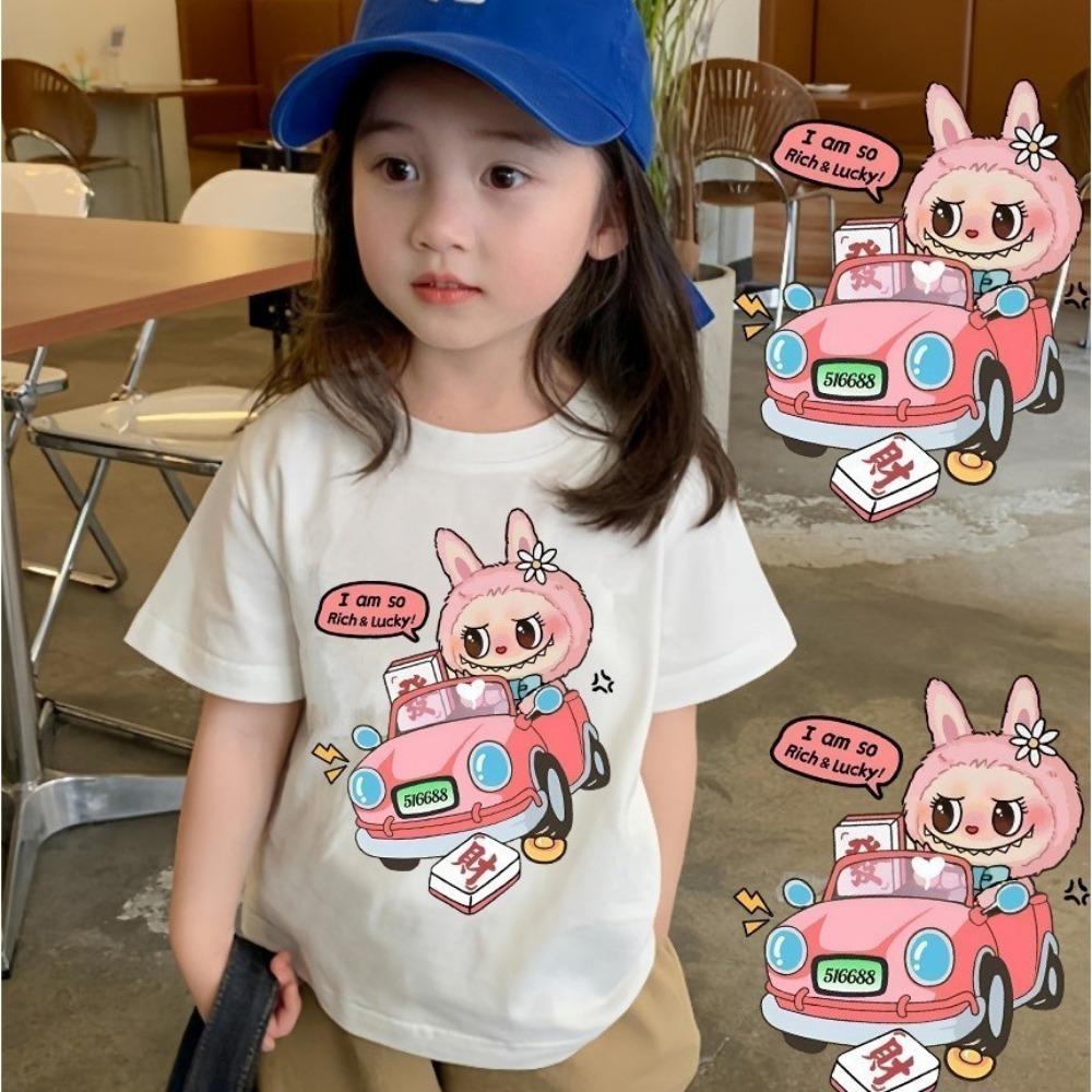 2025 Hot Sale Labubu Pop Mart T-shirt Men and Women with the Same Cute Printed Top Children's Cartoon Short-sleeved 100-160cm