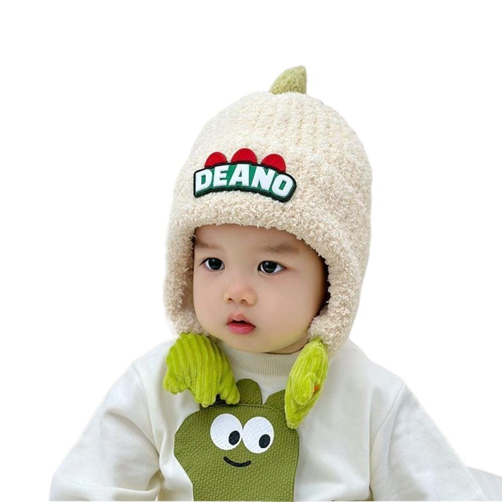 Cute Dinosaur Pullover Cap Windproof Plush Knitted Cap New Ear Protection Hat 2-6Y