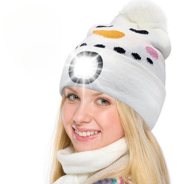 Женская светодиодная шапка с USB-зарядкой, налобный фонарь, шапка со светодиодным браслетом, зимняя теплая вязаная шапка с ночным светом, подходит для кемпинга, бега, ходьбы