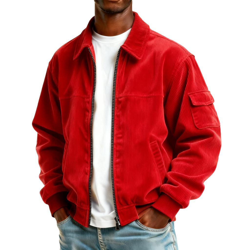 Men's Corduroy Pocket Zipper Jacket Men's Plus Size Casual Sports Jacket
