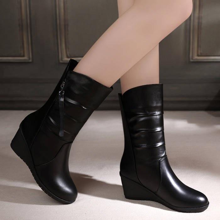 Winter Warm Fur Boots Womens Boots High Heels Side Zipper Female Shoes Black Woman Boots Shoes Wedge Boots Shose Women