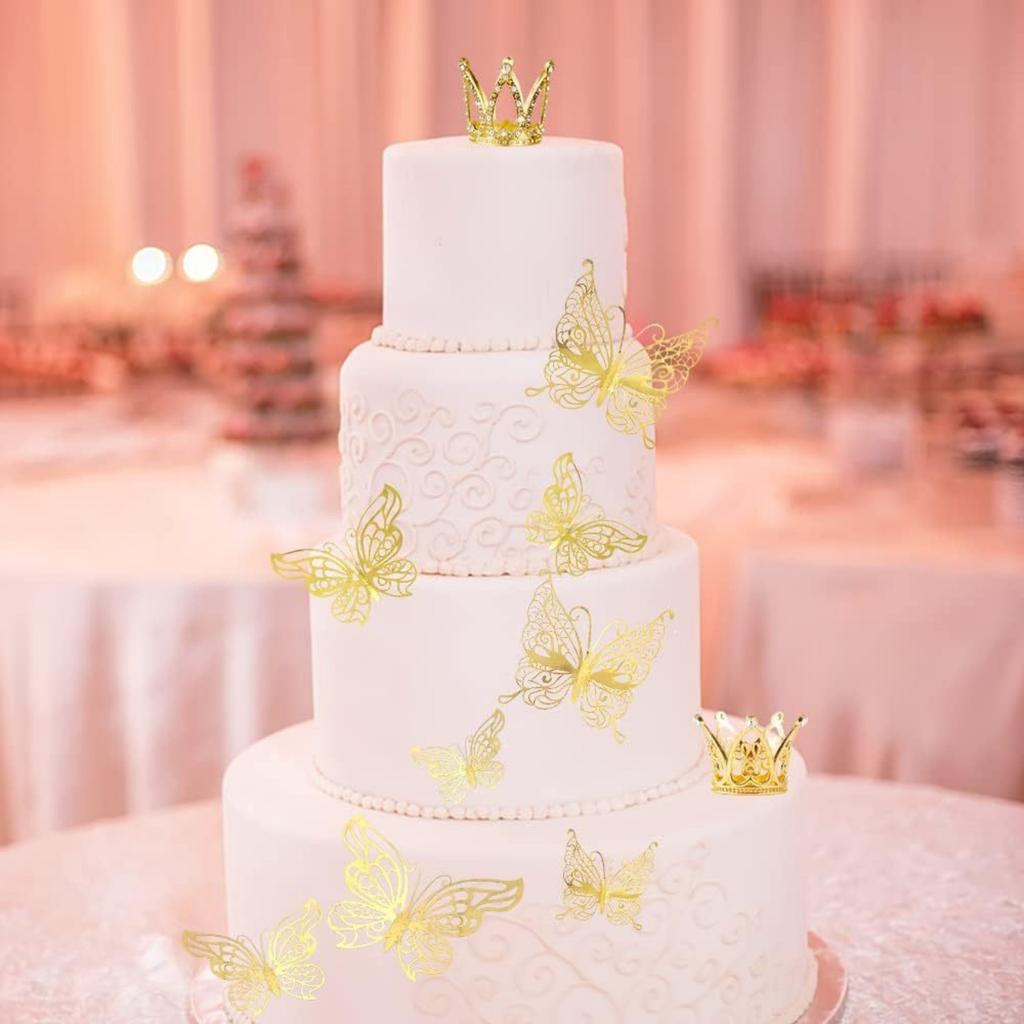 9 шт. Топпер для торта в виде короны Мини-тиара с 3D-украшением в виде бабочки Винтажный жемчужный стразовый топпер для торта в виде короны Топпер для кекса Украшение для торта