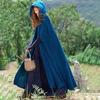 Winter Women Jacket with Hood Medieval Retro Cape Gothic Keep Warm Shawl Ankle Length Loose Cloak Thick Single-Button Closure Poncho Pirate Robe
