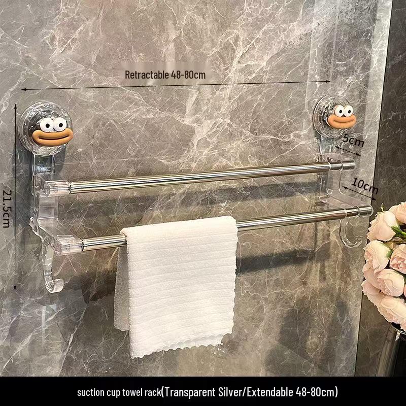 No-Drill Telescopic Suction Cup Towel Rack for Bathroom Storage