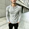 Однотонная узкая мужская повседневная футболка-henley с длинным рукавом для фитнеса, базовая