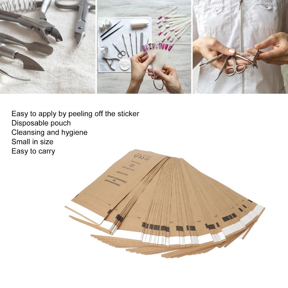 100PCS Disposable Self Sealing Pouch Kraft Paper Cleansing Bag Sterilization Pouches Nail Shops
