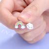 925 Sterling Silver Fashion Lovely Rainbow Cloud Asymmetric Stud Earrings Cute Drop Glaze Ear Jewelry For Women Girls S-E956