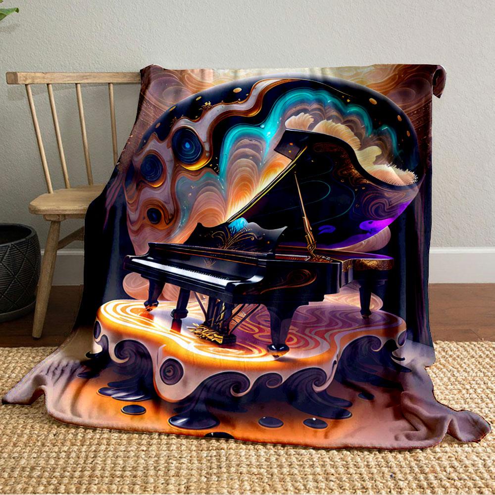 Surreal glowing grand piano with swirling, fluid, and vibrant patterns. for all seasons blanket lunch break throw gift