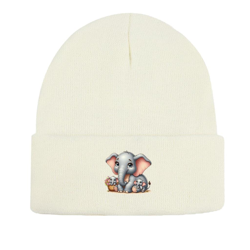 Elephant Family Warm Knitted Hat Beanie, Animal Skullies Beanies Cancer Chemo Thermal Hip Hop Bonnet Knit Cap Beanie