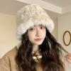Зимняя однотонная универсальная утолщенная плюшевая шляпа-ведро, уличная ветрозащитная теплая шапка, женская повседневная шляпа-ведро, подчеркивающая лицо