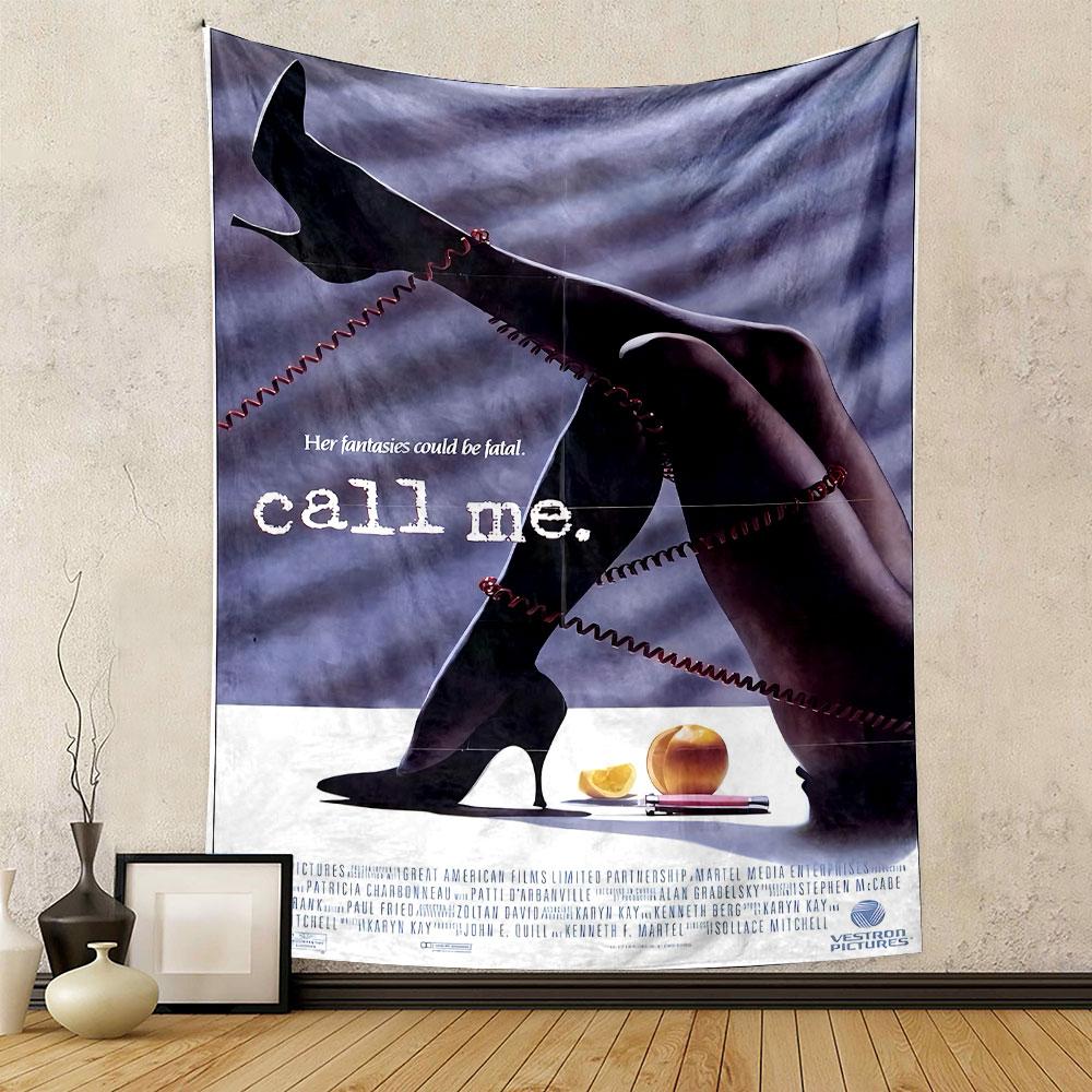 Call Me Tapestry Wall Hanging, Retro Telephone Typography Art, Vintage Wall Decor for Bedroom Dorm