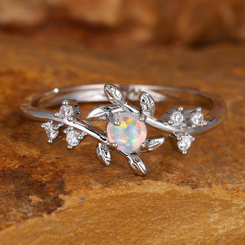 Нежные маленькие круглые белые опаловые ветки деревьев листья кольца для женщин серебряные обручальные кольца ювелирные подарки