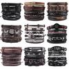 Retro Men's 5-Piece Adjustable Cross-Woven Leather Bracelet Set - National Style