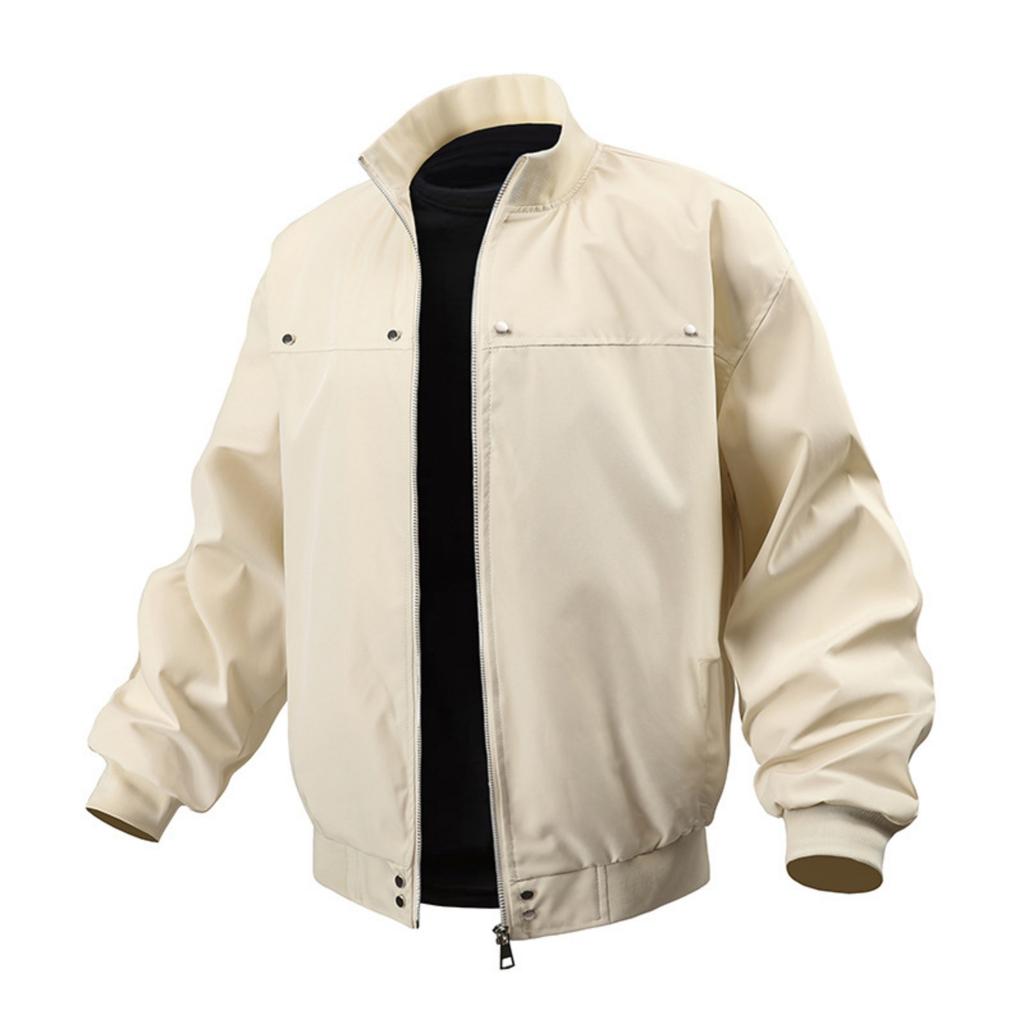 Men's Casual Solid-color American Stand-up Collar Flight Jacket, Unisex Loose Work Jacket Jacket
