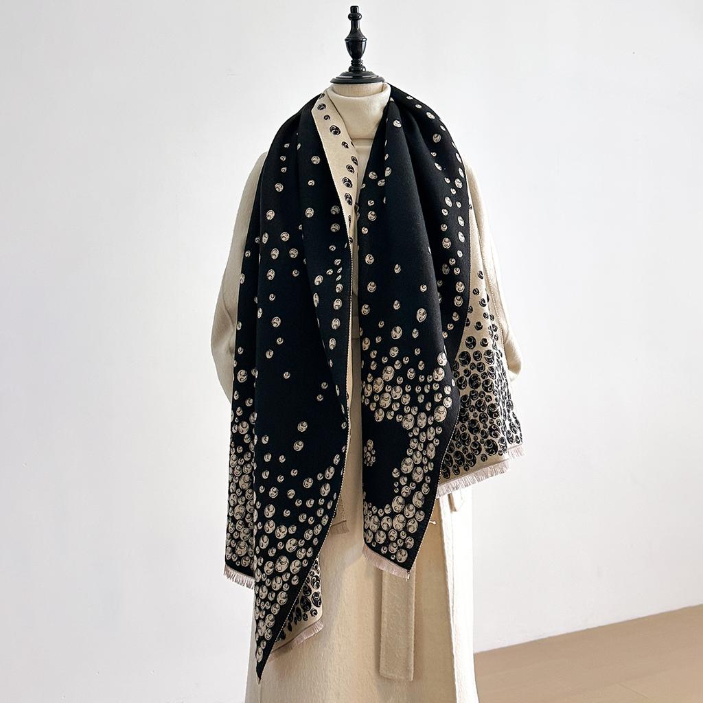 Elegant Floral Jacquard Scarf Imitation Cashmere Soft Warm Versatile Shawl Coldproof Windproof Blanket Scarf For Autumn Winter