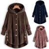 Women Plus Size Button Plush Tops Hooded Loose Cardigan Wool Coat Winter Jacket