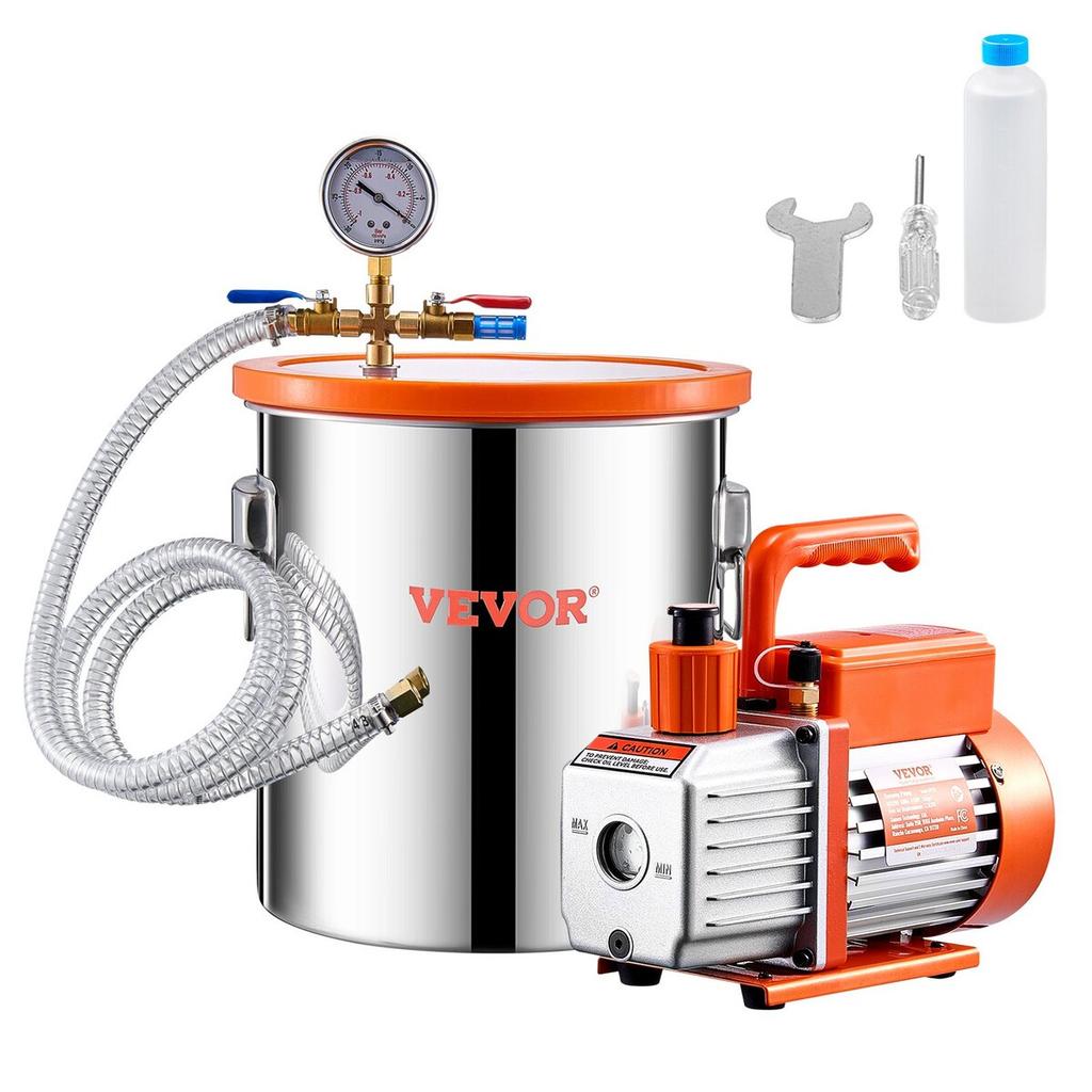 5 Gallon Vacuum Chamber 3.5CFM Single Stage Pump Degassing Chamber Kit
