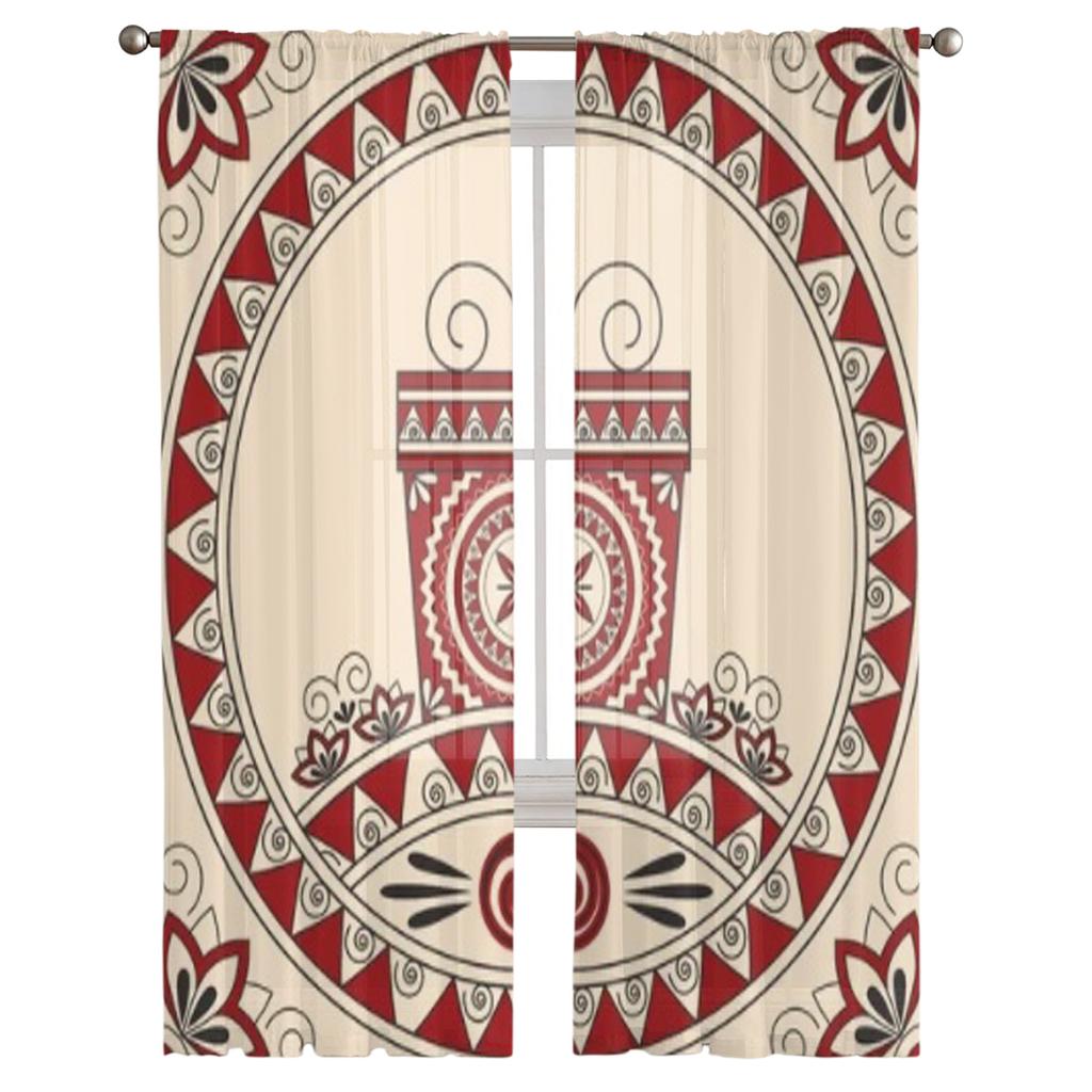 Открытка с подарком и узорами в этническом стиле, прозрачные тюлевые шторы для гостиной, кухни, украшения, вуаль, шторы из органзы