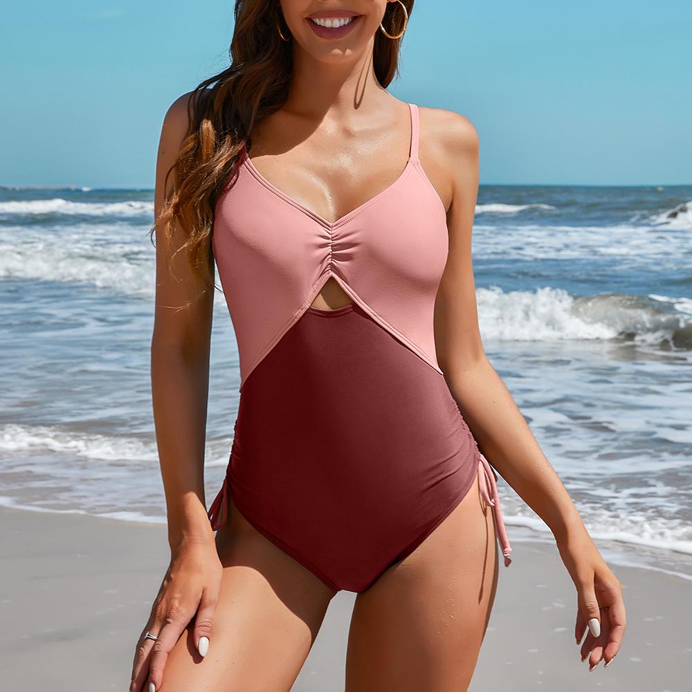 Женские цельные купальники Charmleaks с цветными блоками, сексуальные монокини с рюшами и пуш-ап, купальные костюмы