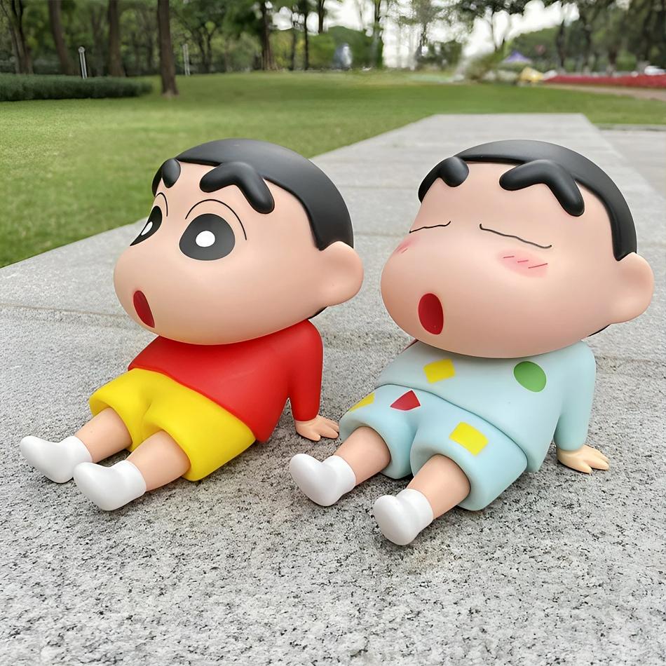 Crayon Shin-Chan Figures Phone Holder Kawaii Anime Desktop Ornaments Cartoon Watching TV Phone Support Cute Dolls Decorations